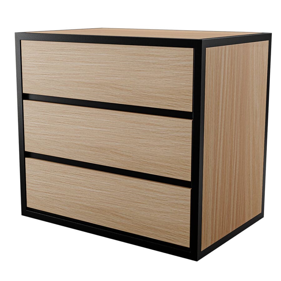 Mixed Medium 3 Drawer Chest in Black and New Age Oak Laminate